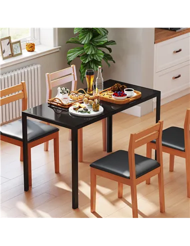 HOMCOM Modern Rectangular Dining Table for 4 People Glass Kitchen Table with Tempered Glass Top and Metal Legs for Dining Room, 