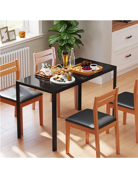 HOMCOM Modern Rectangular Dining Table for 4 People Glass Kitchen Table with Tempered Glass Top and Metal Legs for Dining Room, 
