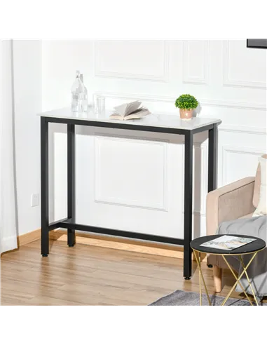 HOMCOM Rectangular Bar Table, Wood Effect Coffee Table for Small Space, Breakfast Dining, Kitchen, Industrial, White & Black