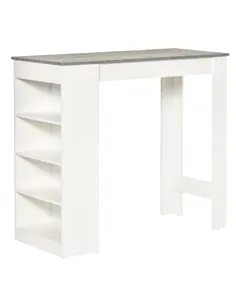 HOMCOM Bar Table, Dining Table with 4-Tier Storage Shelf for Breakfast Bar, Kitchen, Dining Room, Living Room, Grey