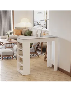HOMCOM Bar Table, Dining Table with 4-Tier Storage Shelf for Breakfast Bar, Kitchen, Dining Room, Living Room, Grey 2