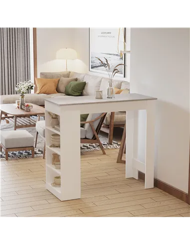 HOMCOM Bar Table, Dining Table with 4-Tier Storage Shelf for Breakfast Bar, Kitchen, Dining Room, Living Room, Grey