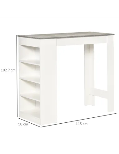 HOMCOM Bar Table, Dining Table with 4-Tier Storage Shelf for Breakfast Bar, Kitchen, Dining Room, Living Room, Grey