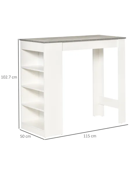 HOMCOM Bar Table, Dining Table with 4-Tier Storage Shelf for Breakfast Bar, Kitchen, Dining Room, Living Room, Grey
