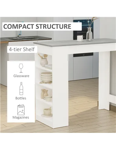 HOMCOM Bar Table, Dining Table with 4-Tier Storage Shelf for Breakfast Bar, Kitchen, Dining Room, Living Room, Grey
