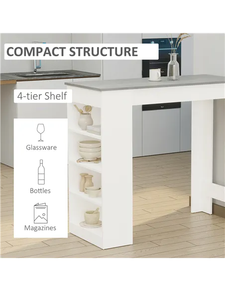 HOMCOM Bar Table, Dining Table with 4-Tier Storage Shelf for Breakfast Bar, Kitchen, Dining Room, Living Room, Grey