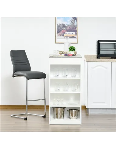 HOMCOM Bar Table, Dining Table with 4-Tier Storage Shelf for Breakfast Bar, Kitchen, Dining Room, Living Room, Grey