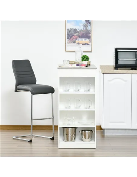 HOMCOM Bar Table, Dining Table with 4-Tier Storage Shelf for Breakfast Bar, Kitchen, Dining Room, Living Room, Grey