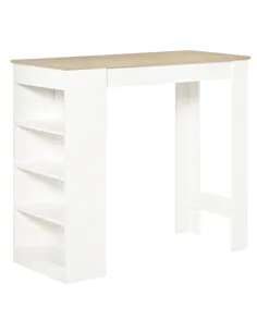 HOMCOM Bar Table, Dining Table with 4-Tier Storage Shelf for Breakfast Bar, Kitchen, Dining Room, Living Room, Natural