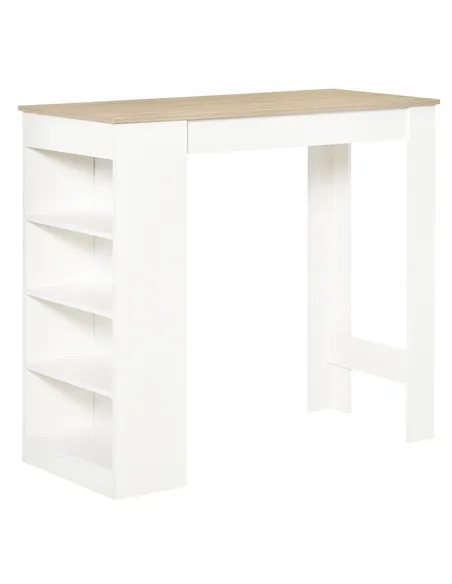 HOMCOM Bar Table, Dining Table with 4-Tier Storage Shelf for Breakfast Bar, Kitchen, Dining Room, Living Room, Natural