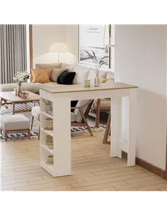 HOMCOM Bar Table, Dining Table with 4-Tier Storage Shelf for Breakfast Bar, Kitchen, Dining Room, Living Room, Natural 2