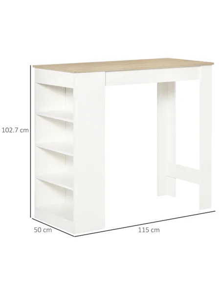 HOMCOM Bar Table, Dining Table with 4-Tier Storage Shelf for Breakfast Bar, Kitchen, Dining Room, Living Room, Natural