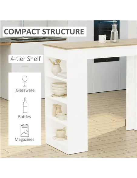 HOMCOM Bar Table, Dining Table with 4-Tier Storage Shelf for Breakfast Bar, Kitchen, Dining Room, Living Room, Natural