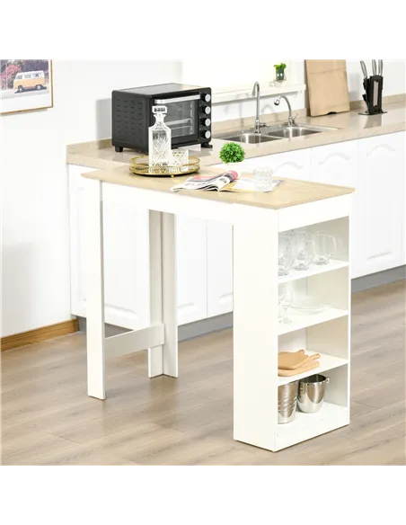 HOMCOM Bar Table, Dining Table with 4-Tier Storage Shelf for Breakfast Bar, Kitchen, Dining Room, Living Room, Natural