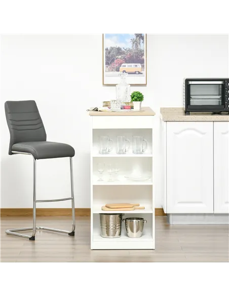 HOMCOM Bar Table, Dining Table with 4-Tier Storage Shelf for Breakfast Bar, Kitchen, Dining Room, Living Room, Natural