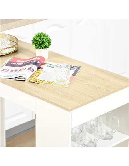HOMCOM Bar Table, Dining Table with 4-Tier Storage Shelf for Breakfast Bar, Kitchen, Dining Room, Living Room, Natural