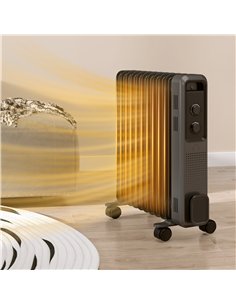 HOMCOM 2500W Oil Filled Radiator, 11 Fin, Portable Electric Heater with 3 Heat Settings, Safety Cut-Off and Wheels, Grey 2