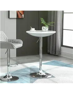 HOMCOM Modern Round Bar Table Adjustable Height Home Pub Bistro Desk Swivel Painted Top with Silver Steel Leg and Base, White 2