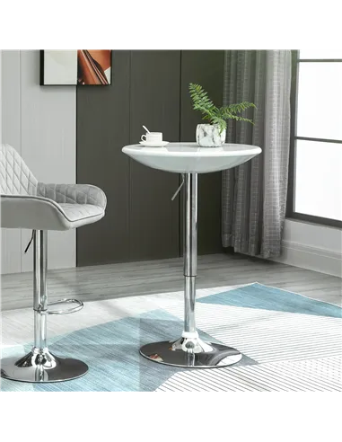 HOMCOM Modern Round Bar Table Adjustable Height Home Pub Bistro Desk Swivel Painted Top with Silver Steel Leg and Base, White