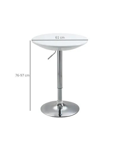 HOMCOM Modern Round Bar Table Adjustable Height Home Pub Bistro Desk Swivel Painted Top with Silver Steel Leg and Base, White