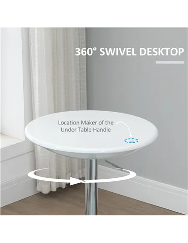 HOMCOM Modern Round Bar Table Adjustable Height Home Pub Bistro Desk Swivel Painted Top with Silver Steel Leg and Base, White
