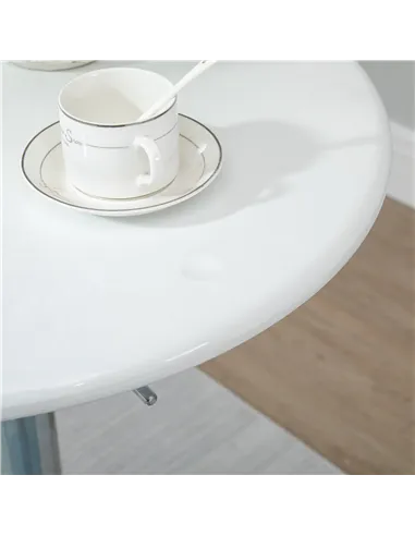 HOMCOM Modern Round Bar Table Adjustable Height Home Pub Bistro Desk Swivel Painted Top with Silver Steel Leg and Base, White