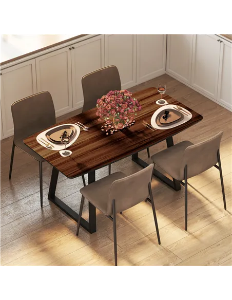 HOMCOM Extendable Dining Table Rectangular Wood Effect Tabletop for 4-6 People with Steel Frame & Hidden Leaves for Kitchen, Din