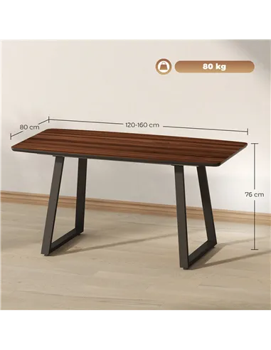 HOMCOM Extendable Dining Table Rectangular Wood Effect Tabletop for 4-6 People with Steel Frame & Hidden Leaves for Kitchen, Din