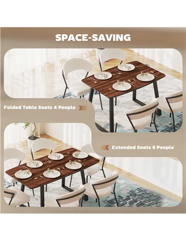 HOMCOM Extendable Dining Table Rectangular Wood Effect Tabletop for 4-6 People with Steel Frame & Hidden Leaves for Kitchen, Din