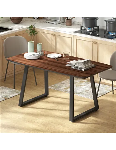 HOMCOM Extendable Dining Table Rectangular Wood Effect Tabletop for 4-6 People with Steel Frame & Hidden Leaves for Kitchen, Din