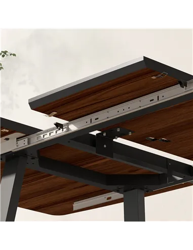 HOMCOM Extendable Dining Table Rectangular Wood Effect Tabletop for 4-6 People with Steel Frame & Hidden Leaves for Kitchen, Din