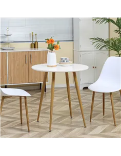 HOMCOM Modern Dining Table for 2 People, Round Kitchen Table, with Matte Top and Metal legs, Dining Room Living Room, White 2