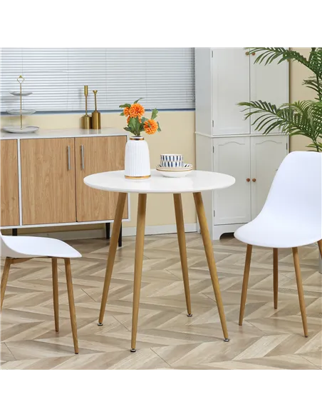 HOMCOM Modern Dining Table for 2 People, Round Kitchen Table, with Matte Top and Metal legs, Dining Room Living Room, White