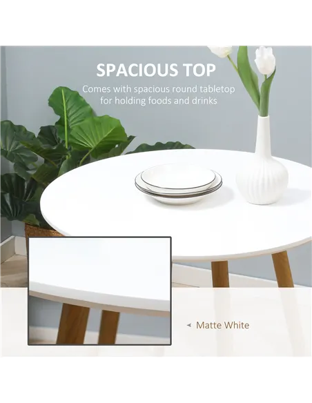 HOMCOM Modern Dining Table for 2 People, Round Kitchen Table, with Matte Top and Metal legs, Dining Room Living Room, White