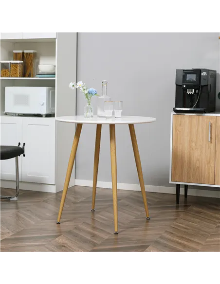 HOMCOM Modern Dining Table for 2 People, Round Kitchen Table, with Matte Top and Metal legs, Dining Room Living Room, White