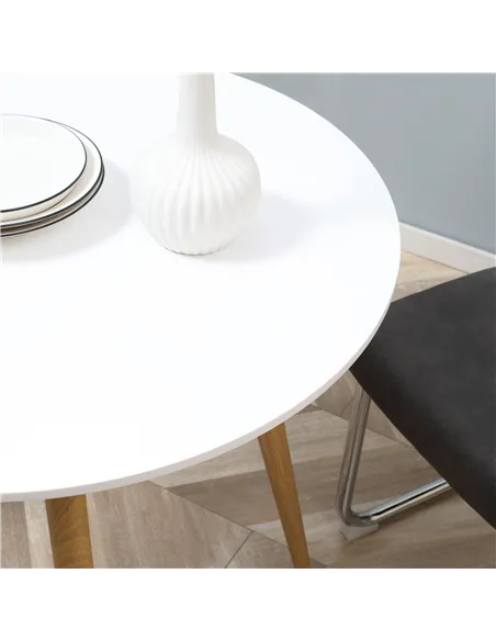 HOMCOM Modern Dining Table for 2 People, Round Kitchen Table, with Matte Top and Metal legs, Dining Room Living Room, White