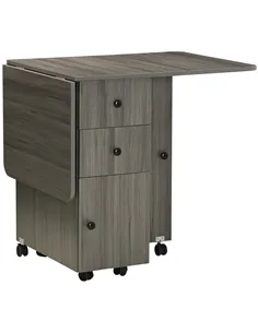 HOMCOM Multi-Storage Six-Person Drop Leaf Dining Table - Grey