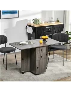 HOMCOM Multi-Storage Six-Person Drop Leaf Dining Table - Grey 2