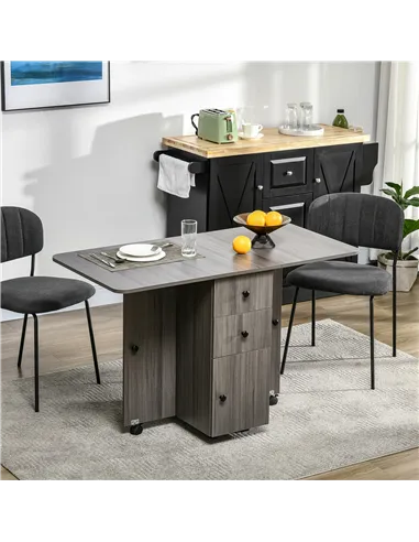 HOMCOM Multi-Storage Six-Person Drop Leaf Dining Table - Grey