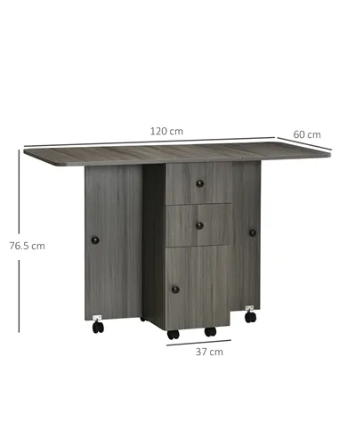 HOMCOM Multi-Storage Six-Person Drop Leaf Dining Table - Grey