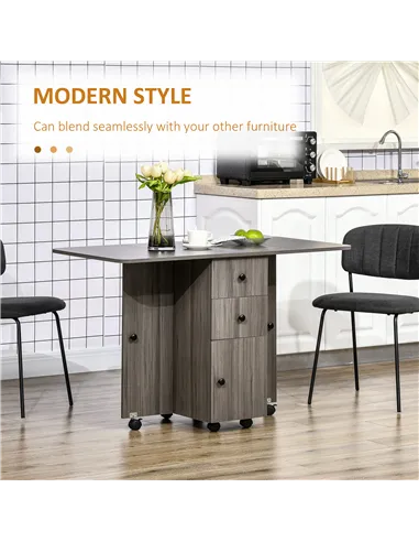 HOMCOM Multi-Storage Six-Person Drop Leaf Dining Table - Grey