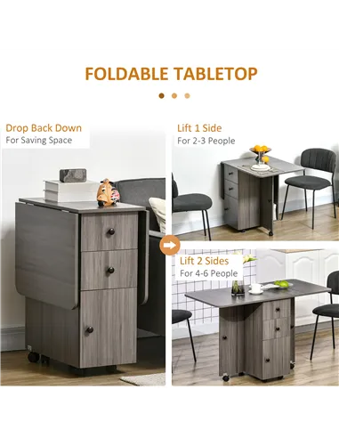 HOMCOM Multi-Storage Six-Person Drop Leaf Dining Table - Grey