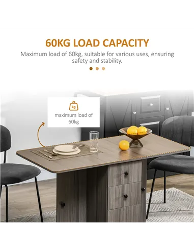 HOMCOM Multi-Storage Six-Person Drop Leaf Dining Table - Grey