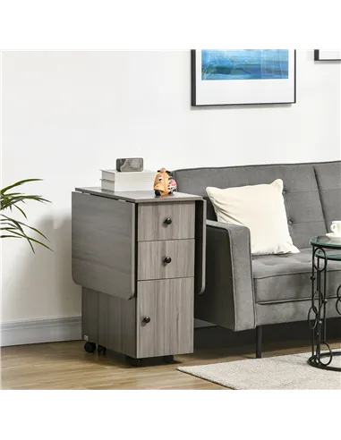 HOMCOM Multi-Storage Six-Person Drop Leaf Dining Table - Grey