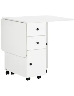 HOMCOM Multi-Storage Six-Person Drop Leaf Dining Table -  White