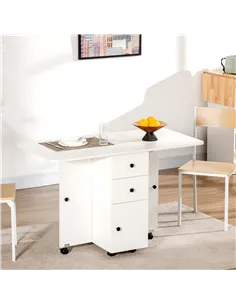 HOMCOM Multi-Storage Six-Person Drop Leaf Dining Table -  White 2