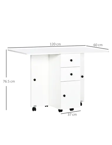 HOMCOM Multi-Storage Six-Person Drop Leaf Dining Table -  White