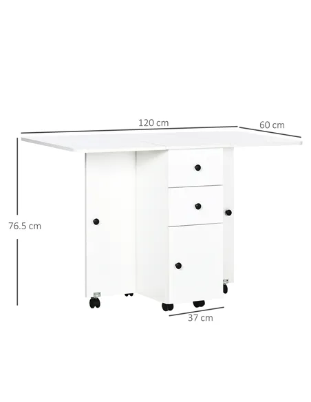 HOMCOM Multi-Storage Six-Person Drop Leaf Dining Table -  White