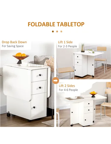 HOMCOM Multi-Storage Six-Person Drop Leaf Dining Table -  White