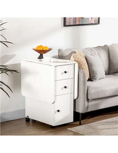 HOMCOM Multi-Storage Six-Person Drop Leaf Dining Table -  White